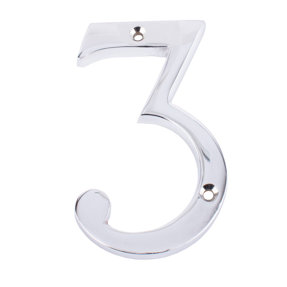 Dart Number 3 Door Numeral - Polished Chrome